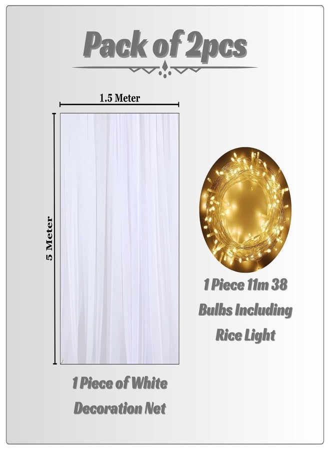 1iAM 2pcs White Net Light Combo | 1pc 5x1.5m (16.4x5ft) Transparent Cabana Decoration Net Backdrop Curtain & 1pc 11m 38 Bulbs Including Rice Light For Birthday, Anniversary, Wedding, Haldi, Mehndi - Image 2